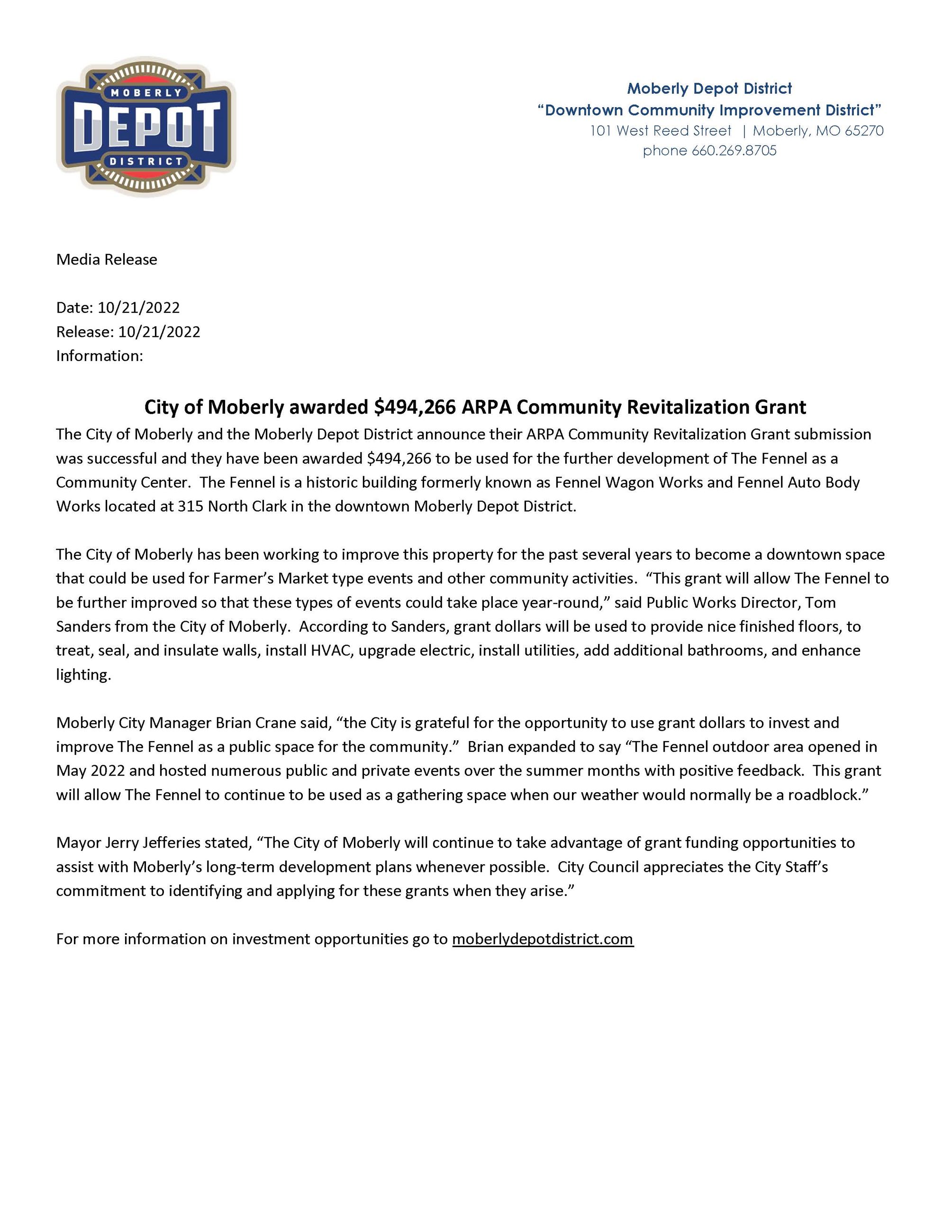 3.24.2023 CID ARPA Grant Press Release
